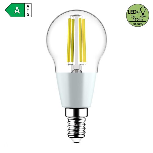 Rábalux 2W 2700K 470Lumen Kisgömb izzó forma E14 filament LED fényforrás